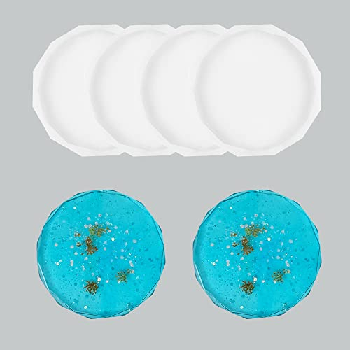4Pcs Silicone Coaster Mould Coaster Mold for Resin Cup Mats Mould Epoxy Casting Mould Diamond Edge Round Coaster Mould for Epoxy Resin DIY Craft