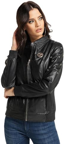 Carlo Colucci Damen Lederjacke mit Nieten Schwarz 42