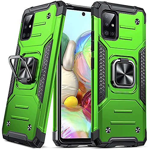 DASFOND Armor Hülle für Samsung Galaxy A71 4G Case Militär Stoßfest Handyhülle [Upgrade 2.0] 360 Grad Metal Ring Halter Ständer Schutzhülle [für Handyhalterung Auto Magnet], Grün