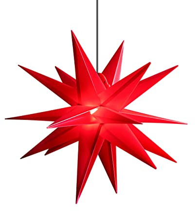 LED WEIHNACHTSSTERN 3D 18 Zacken 40 cm inkl. LED-Leuchte + Timer + Trafo Leuchtstern Außenstern Faltstern Adventsstern wetterfest für außen und innen 5m Kabel von Dekowelt (Rot)