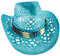 Westernwear Western Style Sommer Strohhut mit Perlen-Hutband in verschl. Farben (Türkis, 2 (56-58 cm))