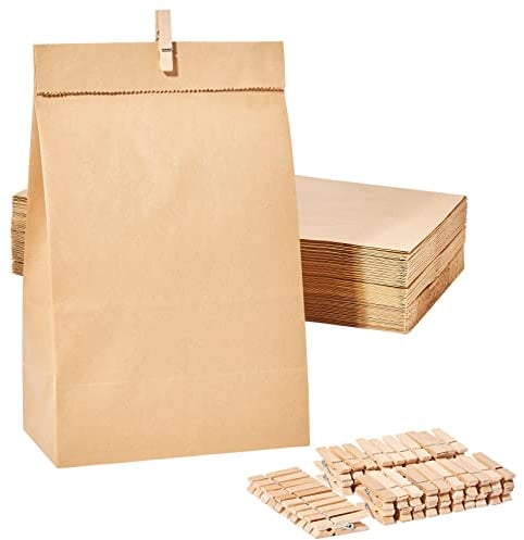 Guheake® Papiertüten 50 Stück Braun - 15 x 27 x 9 cm Kraftpapier tüten Fettdicht Braune Kraftpapier Geschenktüten, DIY Weihnachten Adventskalender, Mitgebseltüten, Süßigkeiten, Butterbrottüten
