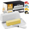 Ceramic Butter Dish Set with Lid and Knife - Decorative Butter Stick Holder with Handle for 1 Stick of Butter - Microwave Safe, Dishwasher Safe - Anti-Scratch Stickers Included