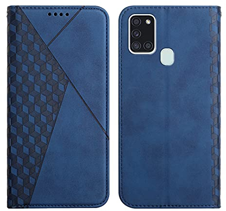 KOUYI Kompatible mit Samsung Galaxy A21S Hülle, Retro Premium PU Leder Weich TPU Klapphülle Kartenfächer Magnetic Standfunktion Flip Wallet Shockproof Handyhülle (Blau)