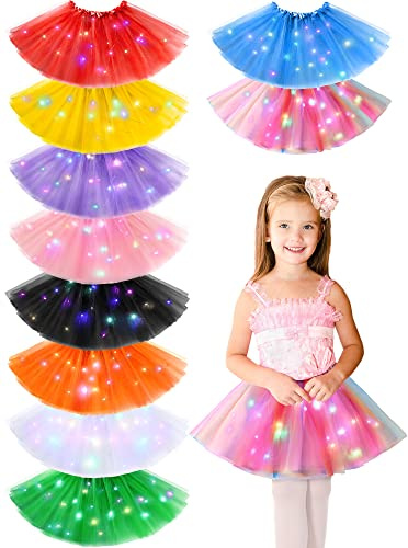 Zhanmai 10 Pcs Girls Light up Tutu Skirt Toddler LED Layered Ballet Tutu Skirts for Kids Princess Costumes Age 2-8(Glitter Style)
