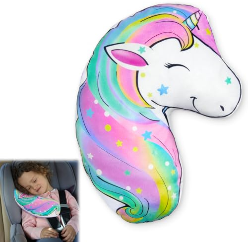 MHJY Gurtpolster Auto Kinder Gurtschutz Einhorn Schlafkissen Gurtkissen Autogurt Polster Schulterpolster Sicherheitsgurt Kissen Nackenstütze Kopfstütze Pad für Reisen Mädchen Jungen