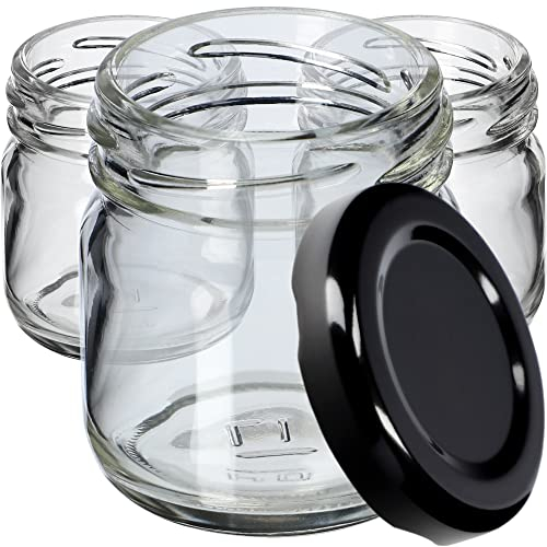 KADAX 50st Mini Gläser 40 ml mit Schraubdeckel fi 43mm, Einmachglas, Gewürzgläser mit Deckel, Sturzglas, Probiergläser, Marmeladengläser, kleine Honiggläser (50 Stück, Schwarz Deckel)
