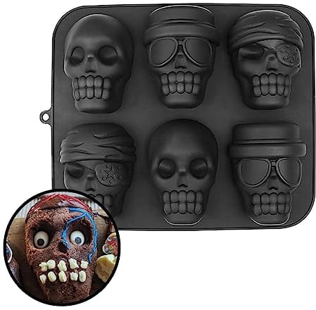 Maskworld Totenkopf Motiv-Silikonform für Minicakes - 6 Figuren - Halloween, Karneval & Motto-Party