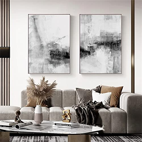 2er Poster Set, Abstrakte Kunst Bilder Set, Schwarz und weiß Leinwandbilder Wohnzimmer Deko Schlafzimmer, Wanddeko Ohne Bilderrahmen (30x40cm)