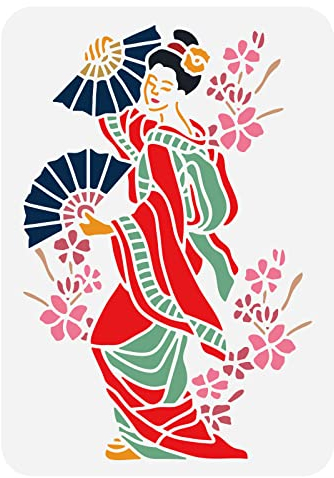 BENECREAT Japanische Geisha-Schablonen, 21x30 cm Orientalische Tänzerin Große Wiederverwendbare Malvorlagen Aus Kunststoff Schablonen Für Scrapbooking, Bodenmöbel, Wandkunst