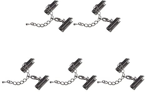 sourcing map 10Set Ribbon Crimp Clamp Ends with Lobster Claw Clasps & Extension Chain, 20mm Cord End Clasps for DIY Craft Making, Metallic Black