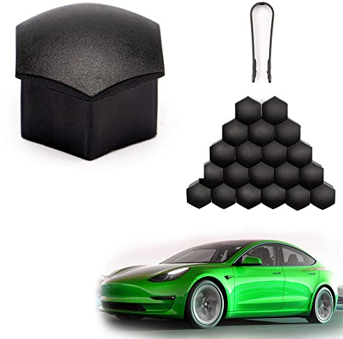 Shop4EV Radschraubenkappen Radmutterabdeckungen Radbolzen Set 20 Stück mit Abzieher Haken Schwarz Kompatibel mit allen Tesla Modellen