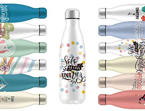 Mi Ko Mi Ka Botella de Agua Térmica de Acero Inoxidable Reutilizable | Sin BPA | Mantiene 24H Frio / 12H Calor | Hermética - Doble Pared a Prueba de Fugas (Solo Se Vive..., 750ml)