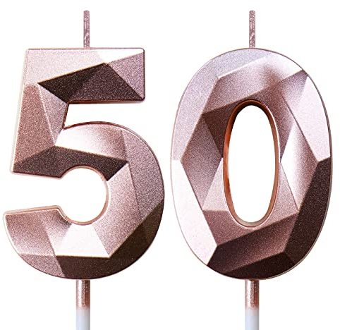 Bougies d'anniversaire 50 ans Femme Bougie Chiffre Rose Gold Bougies Numéros Décoration Gateau Anniversaire Bougie 50 ans Bougies Anniversaire Adulte