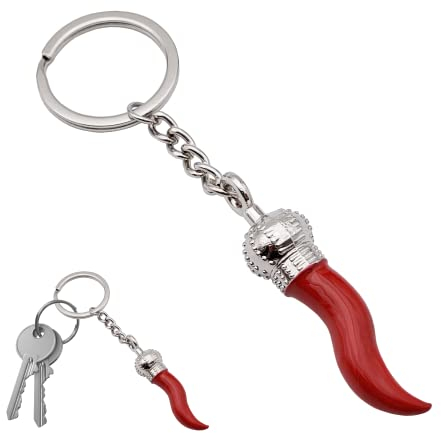 Schlüsselanhänger mit Anhängern emailliert in Hornform Scaramantic Glücksbringer - Neapolitanisches Hörner Herren oder Damen, Scaramanzia – Cornicello Amulett Chili Neapel, Hörnchen L, M