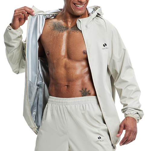 HOTSUIT combinaison de sudation pour homme amincissant ensemble de sudation avec veste et pantalon de sauna pour homme pour sport ou boxe avec la couleur Gris -2XL