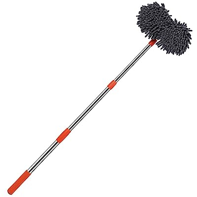 SLAVIK Doppelter Bürstenkopf, Autowaschmopp, einziehbarer, teleskopischer, rotierender Mop, Dachfenster-Reinigung, Wartung, kompatibel mit Autowaschzubehör
