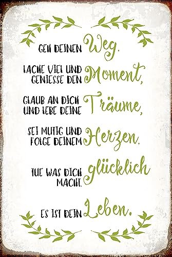 AGDeko® Schild aus Holz 12x18cm geh deinen Weg lache viel zum Aufhängen oder Stellen Raum Dekoration