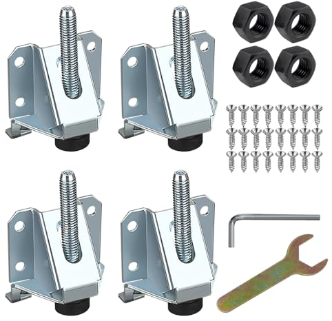 4 Pièces Pieds de Nivellement de Meubles, Pieds de Meuble Réglables avec écrous de Verrouillage, Montage Latéral, pour Tables, étagères, Armoires (Argent)