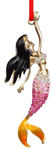 SICOHOME Meerjungfrau Weihnachtsschmuck Meerjungfrau Ornamente für Weihnachtsbaum Meer Metall Weihnachtsbaum Dekoration Ornament mit Strass Rosa Meerjungfrau Andenken Geschenke für Frauen Kinder
