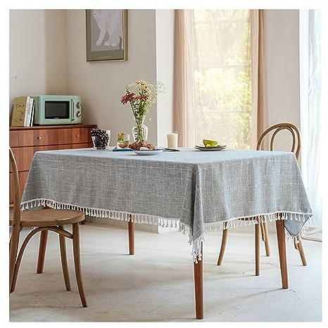 KnSam Tischwäsche 110x170CM, Kariert Tischdecke Baumwolle Leinen Geburtstag Tischdecke Fleckschutz Schmutzabweisend Mitteldecke für das ganze Jahr, Grau