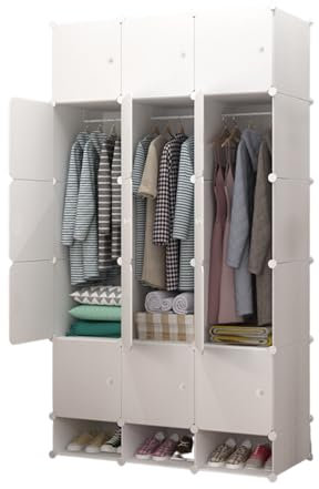 MAGIC SELECT Armario Modular. Estantería de Módulos. Organizador Modular de Ropa. Ropero para Hogar. Estante de Almacenamiento para Dormitorio, 18 Módulos, 2 Barras, 192x105 cm.
