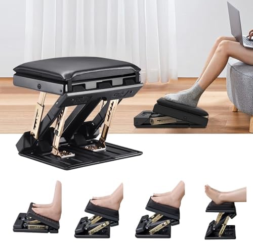 Foot Rest Under Desk, SenDeluz Ergonomic Foot Rest 4 Level Height Adjustable Folding Footstool Non-Slip Foot Leg Rest with Massage Function Soft Pads Max Load 120 Pounds for Car Office Home Gaming