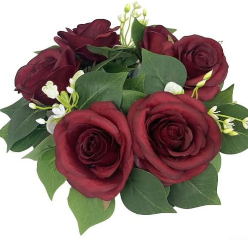 25 cm rote Rose Kerzenringe Kränze Kerzenkränze künstliche Rosenhalter Kränze für Säulen Tischdekoration Wendding Party Dekoration (weinrot)
