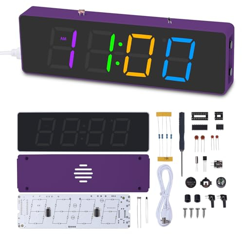 PEMENOL 4 Stellige Digitale DIY Uhr Bastelset Löten, Löt Üben Elektronik Wecker Bausatz RGB Bunte LED Digitaluhr