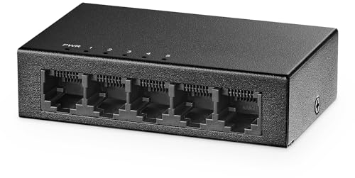 Binardat Switch Gigabit Ethernet a 5 porte, 5 porte 100/1000 Mbps, mini case in metallo non gestito desktop | Montaggio a parete Plug and Play