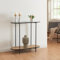 [en.casa] Table Console avec Plateau Oval et Étagère Table D'Appoint Design Intemporel pour Entrée Couloir Salon Métal Verre MDF 80 x 80 x 30 cm Noir Transparent Effet Chêne