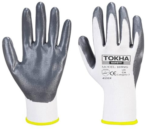 24 Pairs Nitrile coated safety work gloves 103WG, Working Safety Gloves, Puncture Protective, Builders Grip, Construction, Mechanic Gloves (Large)