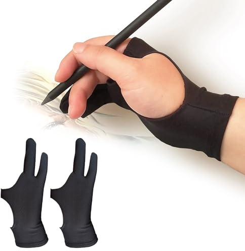 Drawing Glove with Thumb Wrap for Digital Tablet – by MMOBIEL – Model B 2-Finger Palm Rejection Artist Glove – Medium Size – 2 Pack – Right and Left Hand Use