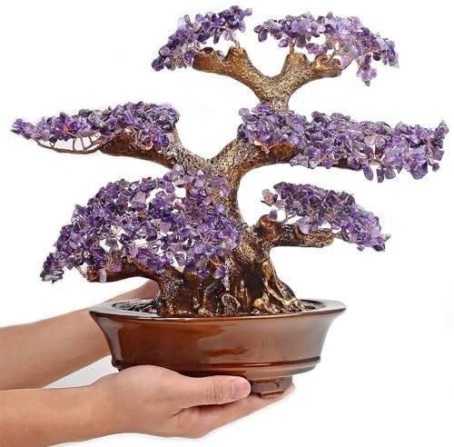 SEKDAQ Amethyst Kristall Baum,Bonsai Baum des Lebens,Heim Und Büro Dekoration,Bonsai FengShui Geldbaum for Positive Energie Und Reichtum,1251 Amethyst Anzahl,34cmx17cmx38cm