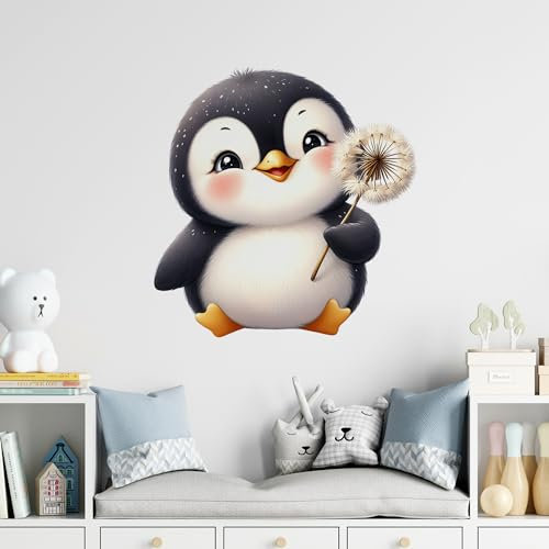 GRAZDesign Wandtattoo Pinguin Kinderzimmer Wandaufkleber Tiere mit Pusteblume selbstklebend - 51x50cm