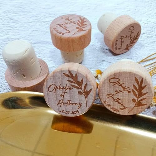 HDLOVE Lot de 10 Bouchons À Vin Personnalisés avec Nom/Logo, en Bois Gravé, Bouchon De Bouteille De Vin Personnalisé, Cadeau Personnalisé Mariage Anniversaire Fêtes des Pères