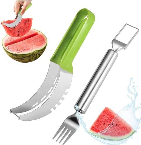 DELAIHUIL 2pcs Coupe Pasteque,Coupe Pasteque Et Melon,Coupe Tranche De PastèQue,Coupe Fruit,Trancheuse à Fruits,Trancheuse De PastèQue,Coupeur De Pasteque,Cube De PastèQue En Acier Inoxydable