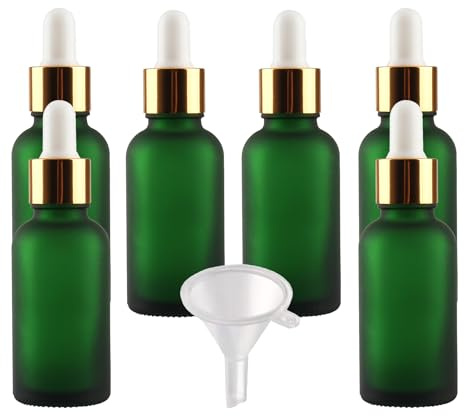 LusDoly 6 Pcs 30ml Frosted Green Glass Dropper Bottles with Gold Screw Cap, Empty Round Glass Bottles with Pipette, Bottle Vials for Essential Oil Aromatherapy Fragrance Blends