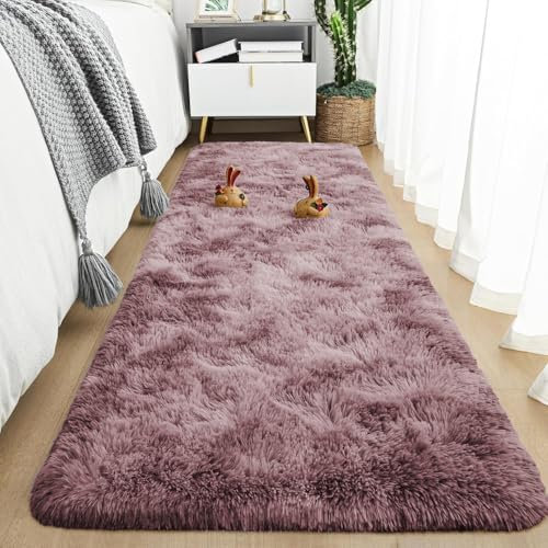 Aspire Homeware Rugs Tapis de salon - Grand tapis de couloir antidérapant moderne super doux pour chambre à coucher, couloir, 80 x 300 cm, rose lilas - Tapis de chevet moelleux à poils longs pour