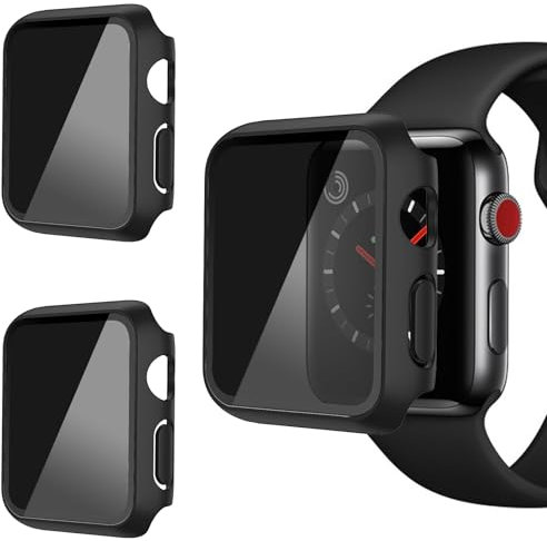 AOKUTDA 3-Stück Schutzhülle mit Displayschutzfolie Kompatibel mit Apple Watch Series 3/2/1 38mm,30° Anti Spy Privacy Kratzfest Gehärtetes Glas Schutzfolie für iWatch 38mm Hard Gehäuse(Schwarz)