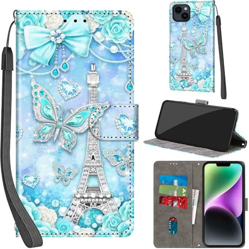 Haninsuze for iPhone 15 Plus 6.7-Inch Case PU Leather Wallet Book Flip Folio Stand View Magnetic Multi-Pattern Cover compatible with iPhone 15 Plus Phone Case (Tower)