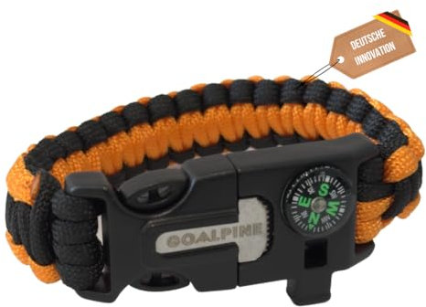GoAlpine® SOS Pathfinder | Paracord Survival Armband 5 in 1 Outdoor Survival Kit | Feuerstein + 100 dB Pfeife und Säge | Wasserdiches Paracord für Gebirge und Militär für Outdoor Aktivitäten