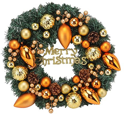 Künstlicher Weihnachtskranz, Goldene Beeren, Tannenzapfen, Goldene Kugeln, Bunte Dekoration für Heimdekoration, Geschäft, Party, 40 X 40 cm Wintergirlande mit Tannenzapfen und