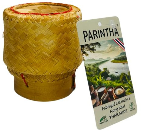 Petit Panier pour riz gluant thaïlandais traditionnel en bambou de 9 cm – pour transporter, présenter en portion individuelle le riz collant (Bamboo Sticky Rice)