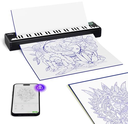 PeriPage Bluetooth Tattoo Drucker, Tattoo Stencil Drucker mit 5pcs Transferpapier, Tattoo Maschine Transfer Drucker Ideal für Künstler & Enthusiasten
