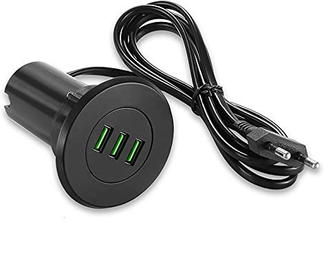 Cargador USB de Escritorio de 3 Puertos de 30W, Cargador USB Multiple Concentrador Incorporado de 5V/3.1A, Se Adapta a Recortes de 5cm/6cm