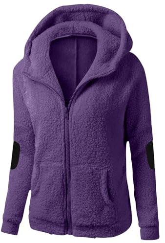 Sweat à capuche en polaire pour femme avec fermeture éclair - Veste décontractée légère et chaude avec poches - Coupe ajustée - Patchwork à manches longues - Tenues tendance 2024, 001 Violet, XXL