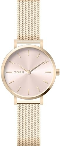 TORII Damenuhr Edelstahl - rund Quarz L28LS.LL Milanaise-Armband Strichindizes wasserdicht 50 m