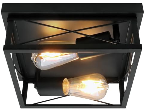 Square 2 Light Box Lantern Flush Mounted Industrial Ceiling Light Black Adjustable Lamp Holders K438