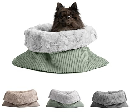 HS-Hundebett® Schlupfsack Cord-Exklusiv – Vielseitige Kuschelhöhle für Hunde und Katzen – Waschbar – Made in DE (Grün/Hellgrau, 60x75cm)